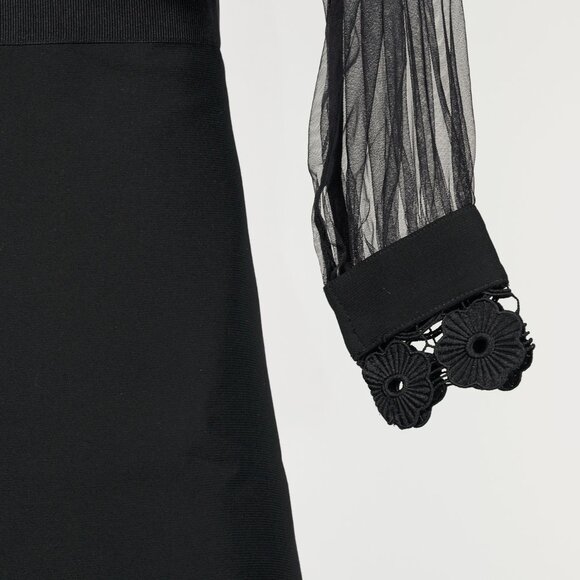 Self-Portrait SS/16 Black Balloon-Sleeve Lace A-Line Mini Dress - Picture 6 of 11